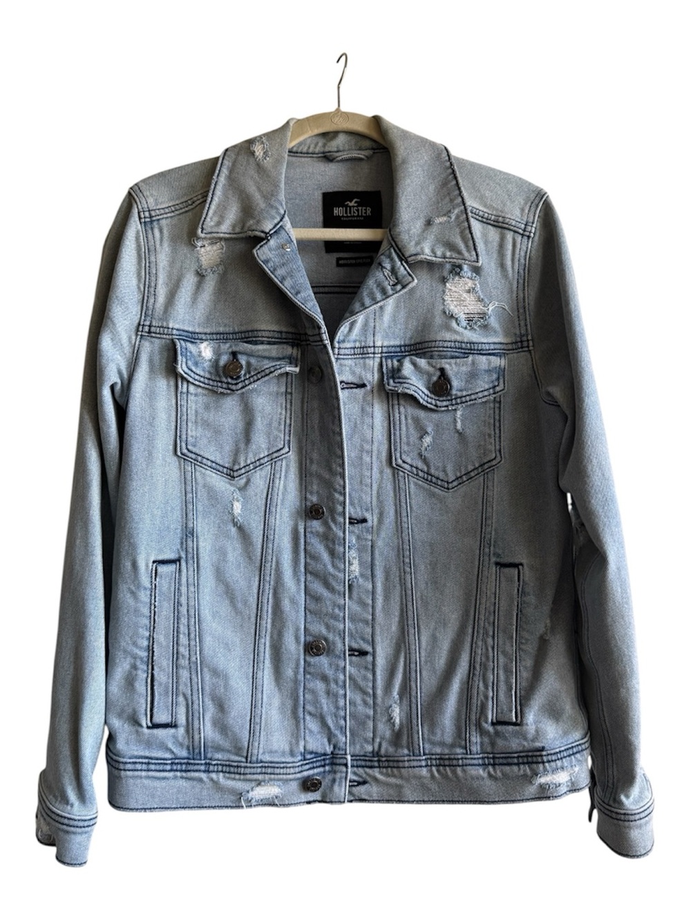 Hollister Light Blue Distressed Men's Denim Jacket, Size M